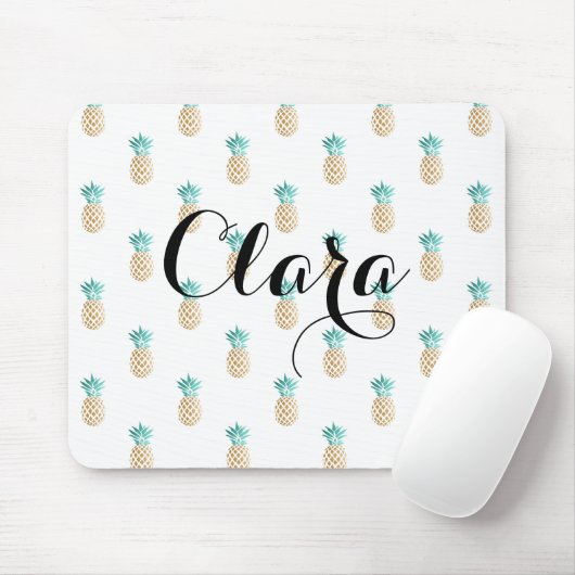 Tapis De Souris motif frais tropical d'ananas d'or de faux d'été (Avec souris)