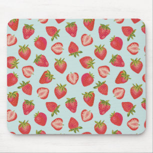 Tapis De Souris Motif Fraise d'Été Menthe & Rouge