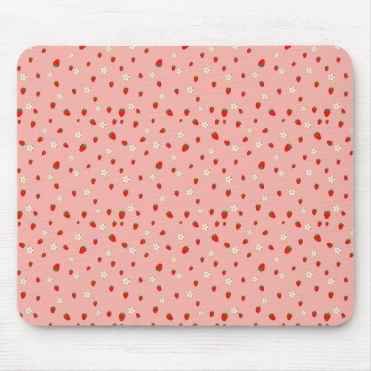 Tapis De Souris Motif Fraises et Fleurs (Devant)