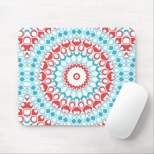 Tapis De Souris Motif géométrique de mandala rouge et aqua