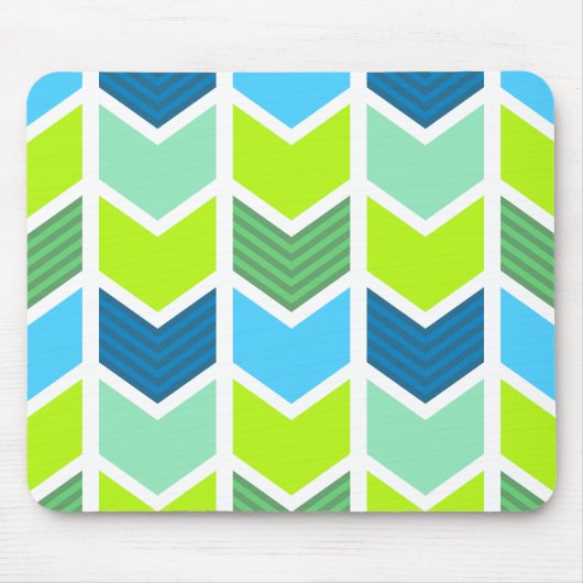 Tapis De Souris Motif géométrique vert et bleu moderne de Chevron (Devant)