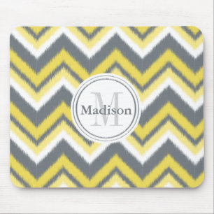 Tapis De Souris Motif gris gris jaune Ikat Chevron