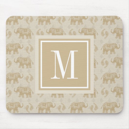 Tapis De Souris Motif kaki de caravane d'éléphant du monogramme | (Devant)