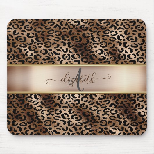 Tapis De Souris Motif léopard Bronze Noir Monogramme (Devant)