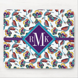 Tapis De Souris Motif lumineux de ketmie du monogramme  