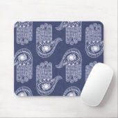 Tapis De Souris Motif main de hamsa bleu et blanc / défense oculai (Avec souris)