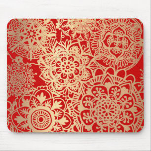 Tapis De Souris Motif Mandala rouge et or