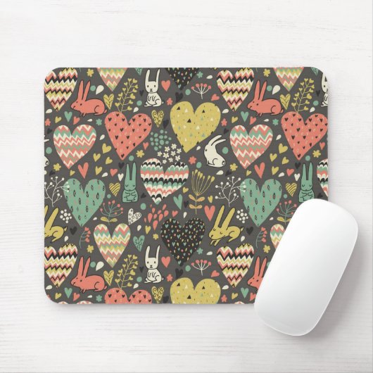 Tapis De Souris Motif mignon de lapins d'amour avec des coeurs (Avec souris)