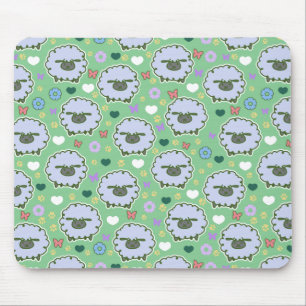 Tapis De Souris Motif mignon de vert de moutons blancs