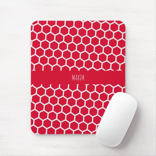 Tapis De Souris Motif minimal blanc rouge Hexagon (Avec souris)