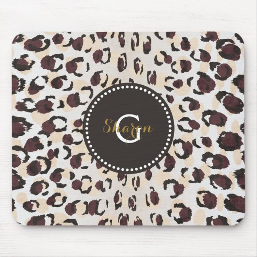 Tapis De Souris Motif moderne chic brun cheetah imprimé monogramme (Devant)