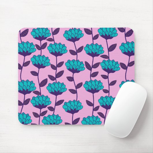 Tapis De Souris Motif moderne de fleurs bleu rose (Avec souris)