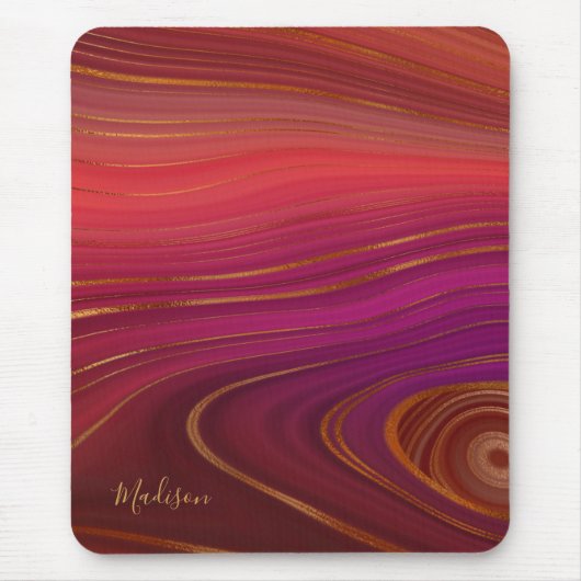 Tapis De Souris Motif moderne en marbre de Sunrise Agate avec nom (Devant)