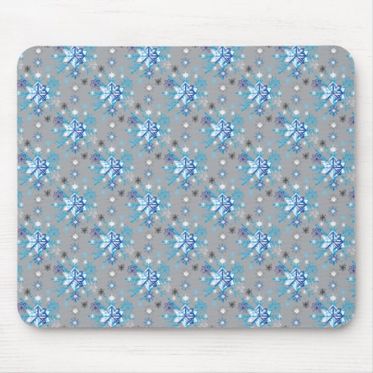 Tapis De Souris Motif moderne gris et bleu Holiday Snowflakes (Devant)