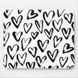 Tapis De Souris Motif monochrome de coeurs noirs rustiques