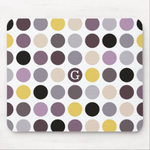 Tapis De Souris Motif monogramme à pois jaune violet moderne