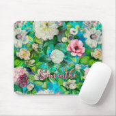 Tapis De Souris Motif monogramme bleu fleuri rose (Avec souris)