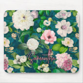 Tapis De Souris Motif monogramme vert fleuri et rose (Devant)