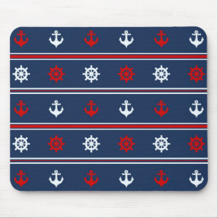 Tapis De Souris Motif nautique blanc et bleu rouge