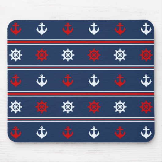Tapis De Souris Motif nautique blanc et bleu rouge (Devant)