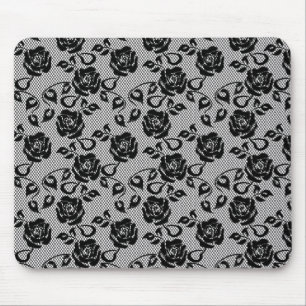 Tapis De Souris Motif noir de dentelle sur l'arrière - plan blanc