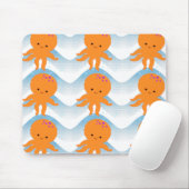 Tapis De Souris Motif Octopus Orange Et Vagues Bleues (Avec souris)