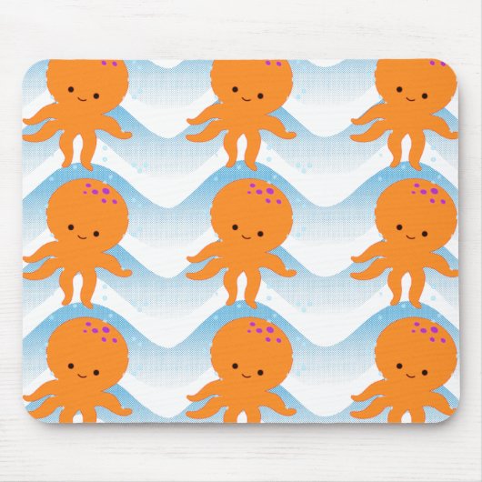 Tapis De Souris Motif Octopus Orange Et Vagues Bleues (Devant)