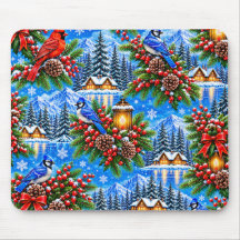Motif Oiseaux et Baies de Noël en Merveilleuse Hiv