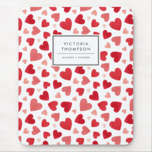 Tapis De Souris Motif patchwork cœurs rouges aquarelle