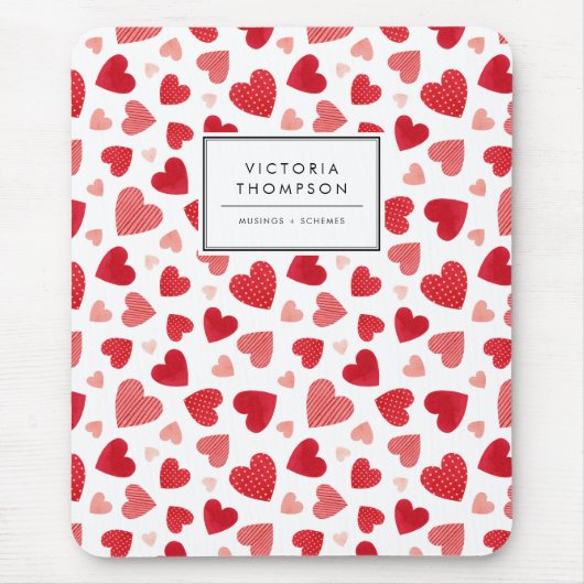 Tapis De Souris Motif patchwork cœurs rouges aquarelle (Devant)
