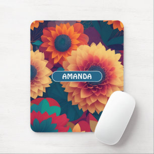 Tapis De Souris Motif personnalisé Dahlia géométrique coloré