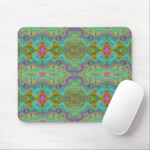 Tapis De Souris Motif psychédélique ondulé bleu aqua et orange