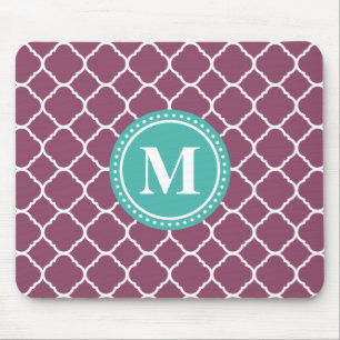 Tapis De Souris Motif Quatrefoil bleu Monogram Aqua