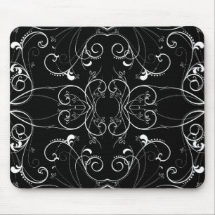 Tapis De Souris Motif Répétitif Floral Délicat en Blanc sur Fond N