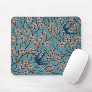 Tapis De Souris Motif rétro de l'hirondelle florale bleue par Walt