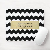 Tapis De Souris Motif rétro noir blanc et beige Chevron (Avec souris)