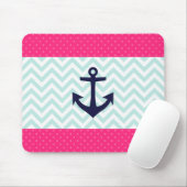 Tapis De Souris Motif rose nautique d'Ancre de Chevron de menthe (Avec souris)