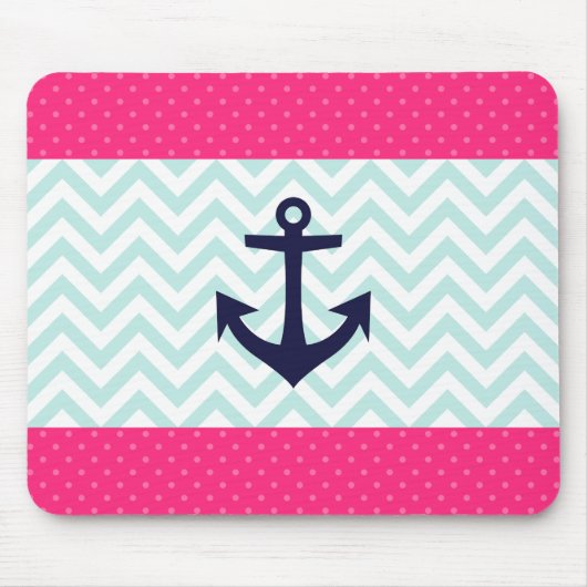 Tapis De Souris Motif rose nautique d'Ancre de Chevron de menthe (Devant)