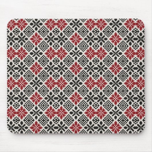 Tapis De Souris Motif rouge noir blanc géométrique folk (Devant)