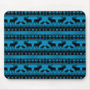 Tapis De Souris Motif rustique d'orignaux de plaid de bleu de
