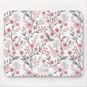 Tapis De Souris Motif Sakura en fleurs de cerises roses sur blanc