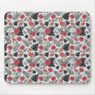 Tapis De Souris Motif sans couture de flamant rose avec fond flora