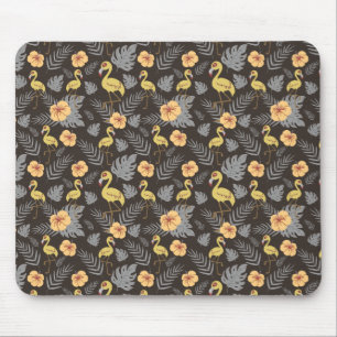 Tapis De Souris motif sans couture Flamant rose avec fleurs et feu
