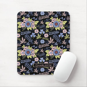 Tapis De Souris Motif sans couture fleurie colorée avec nom