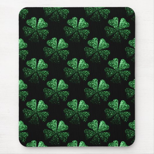 Tapis De Souris Motif Shamrock brillant vert foncé sur noir (Devant)
