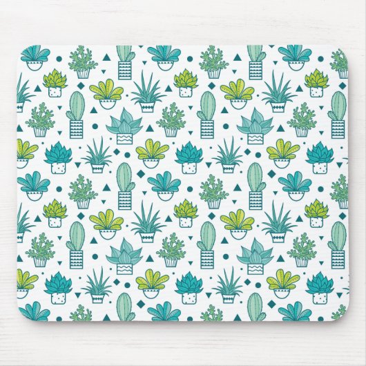 Tapis De Souris Motif succulent d'aquarelle verte et bleue (Devant)