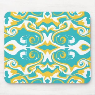 Tapis De Souris Motif tourbillonnant en turquoise et jaune