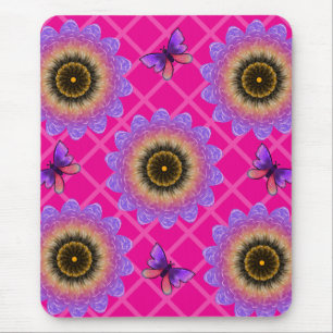 Tapis De Souris Motif Tournesol et Papillon en Velours Violet