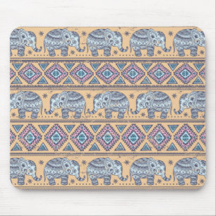Tapis De Souris Motif tribal d'éléphant ethnique bleu