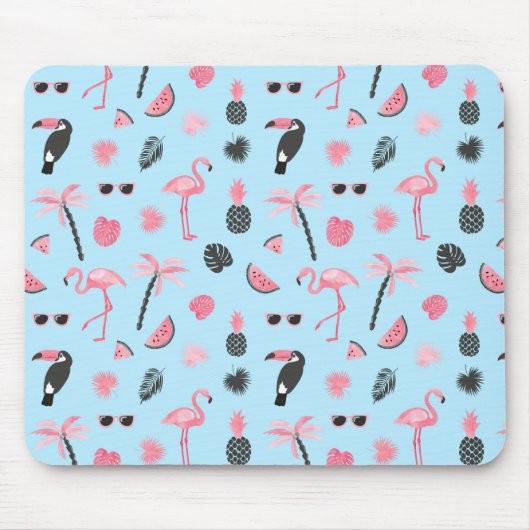 Tapis De Souris Motif tropical d'été rose et bleu (Devant)